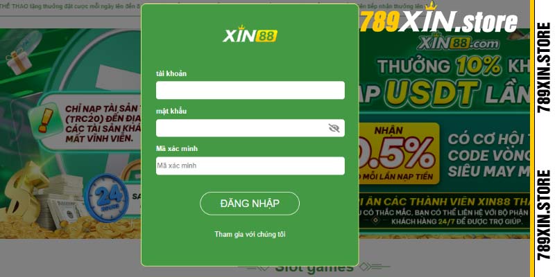 Giao diện đăng nhập 789XIN